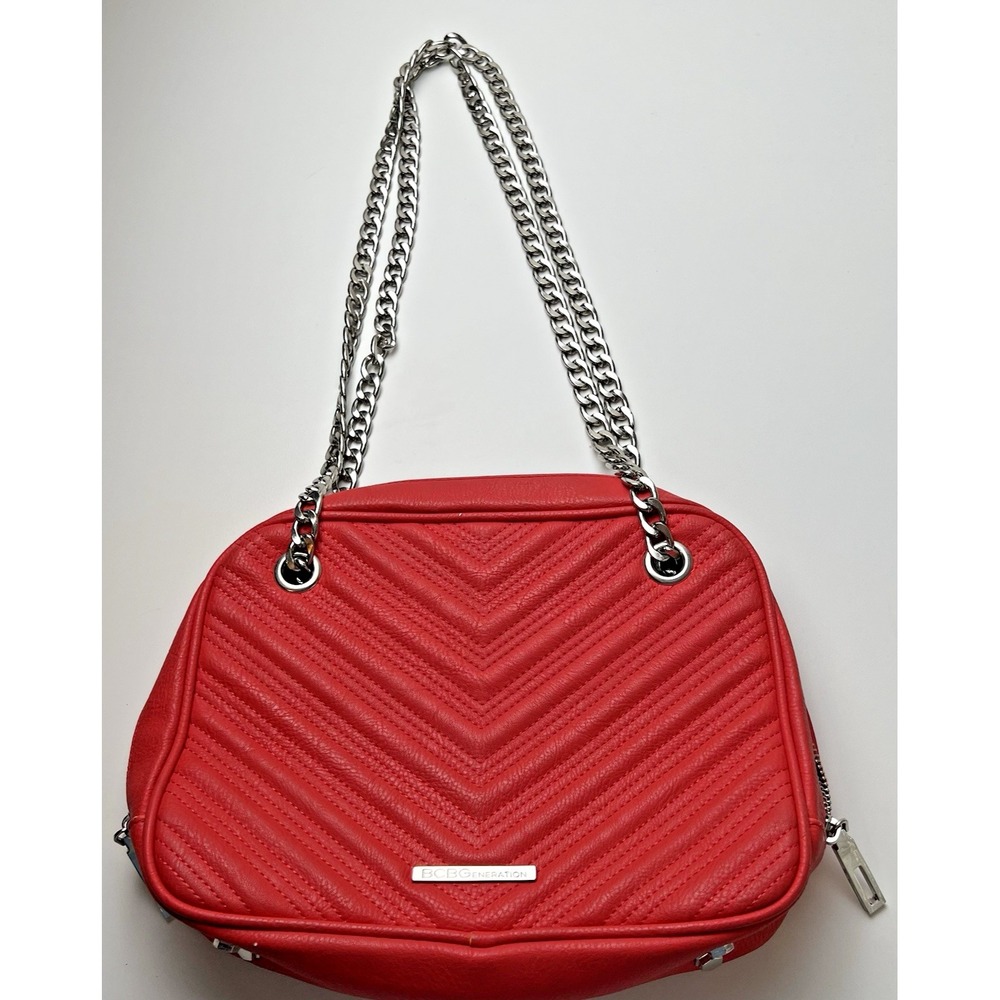 BCBGENERATION Red Quilted Silver Chain Shoulder Bag Purse DAMAGED